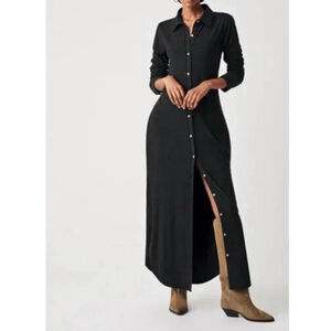 Faherty Women’s XL Long Button Front Shirt Dress Dark Grey Soft Knit